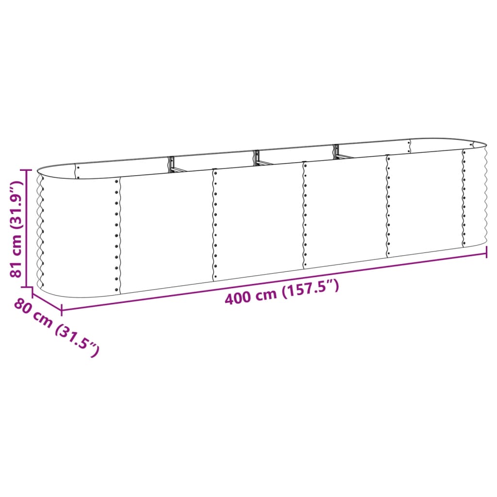 Høybed 400x80x81 cm galvanisert stål sølv
