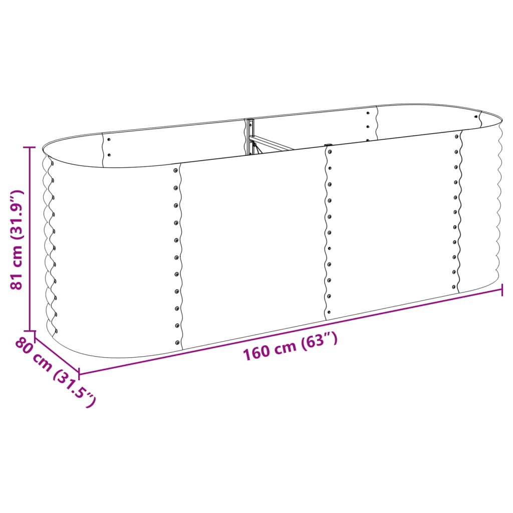 Høybed 240x80x81 cm galvanisert stål sølv
