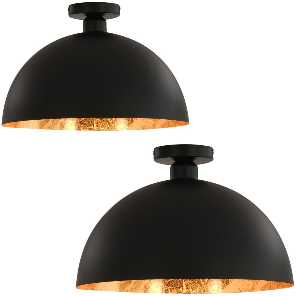 Taklamper 2 stk svart og gull halvkuleformet E27