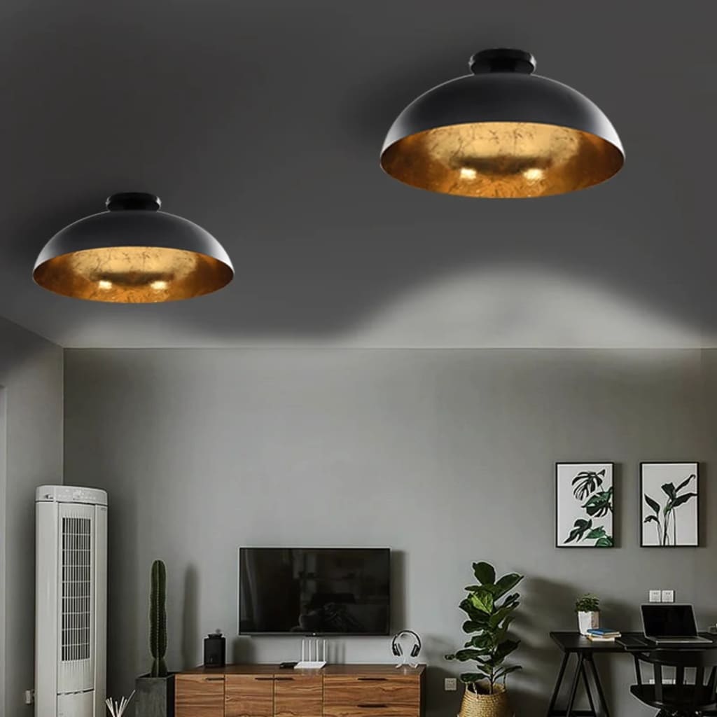 Taklamper 2 stk svart og gull halvkuleformet E27