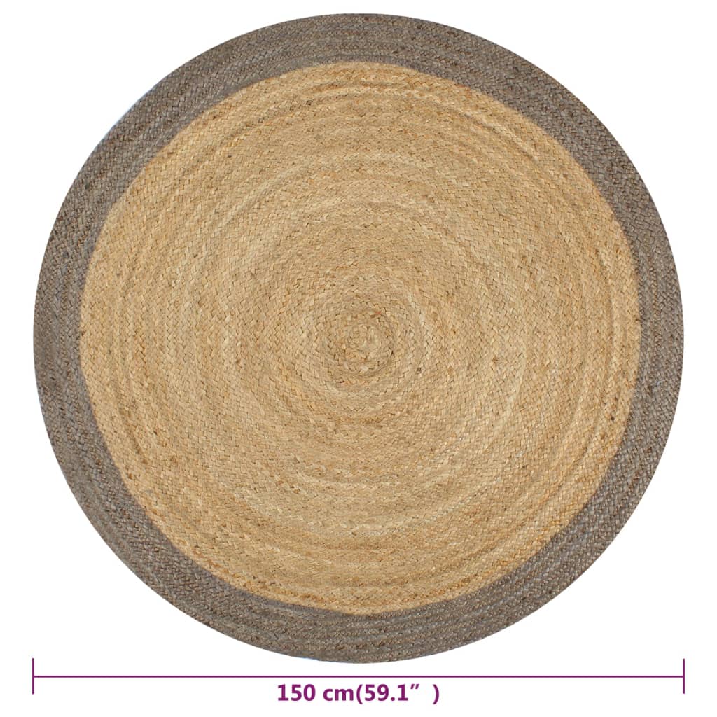 Håndlaget juteteppe med grå kant 150 cm