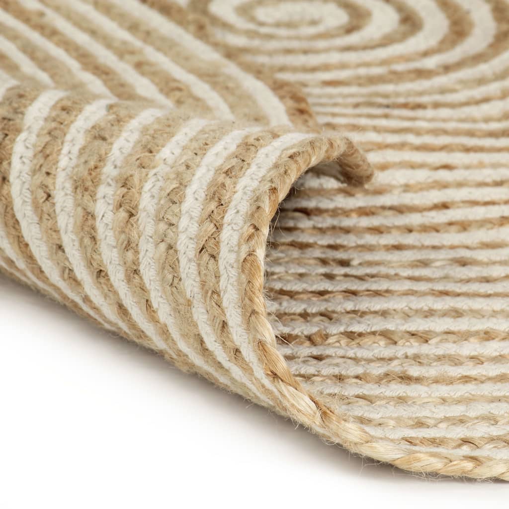 Håndlaget juteteppe med spiral-design hvit 90 cm