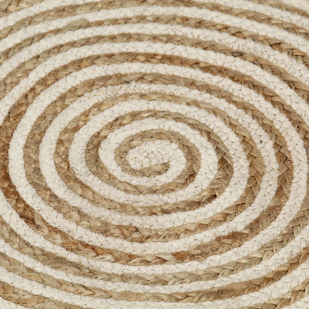 Håndlaget juteteppe med spiral-design hvit 90 cm