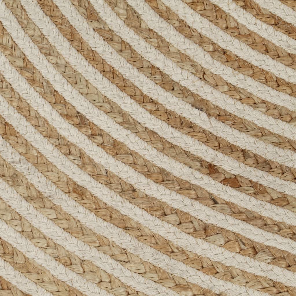 Håndlaget juteteppe med spiral-design hvit 90 cm
