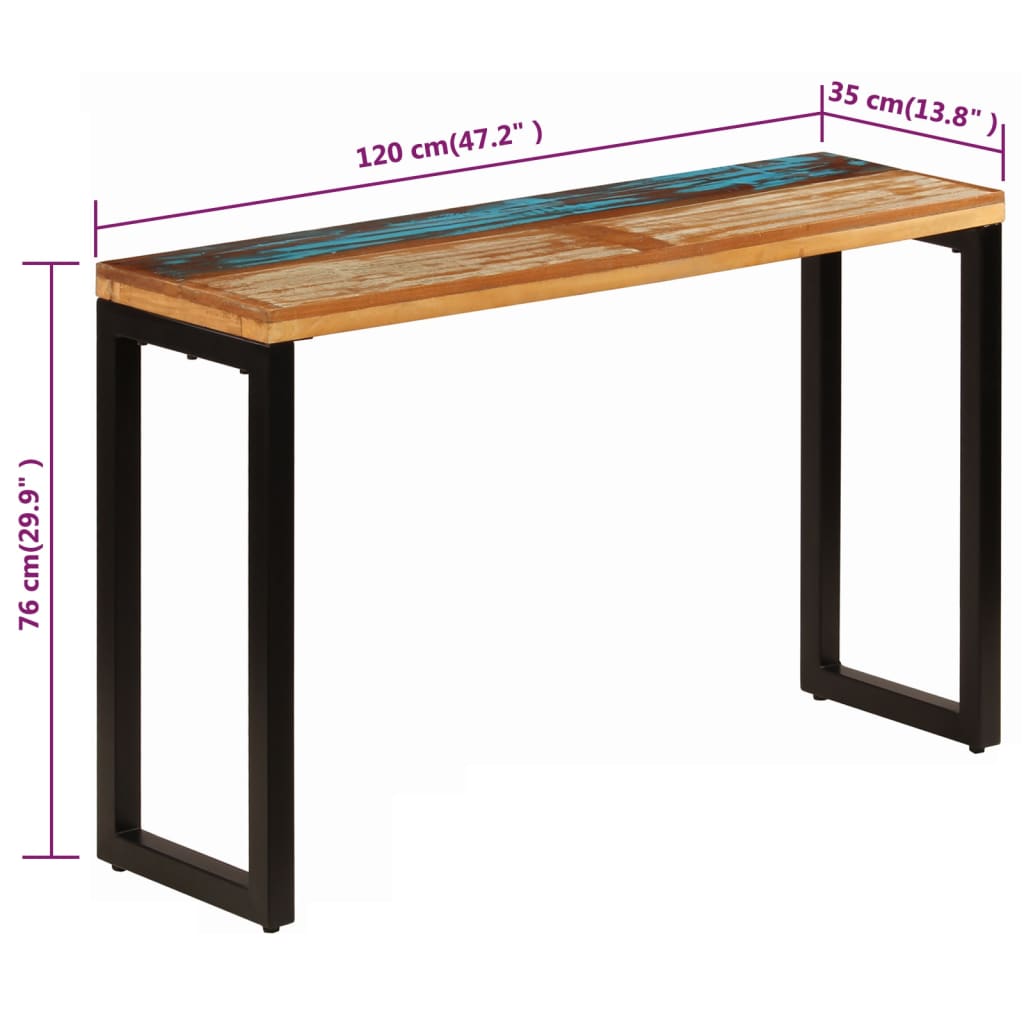 Konsollbord 120x35x76 cm gjenvunnet heltre og stål