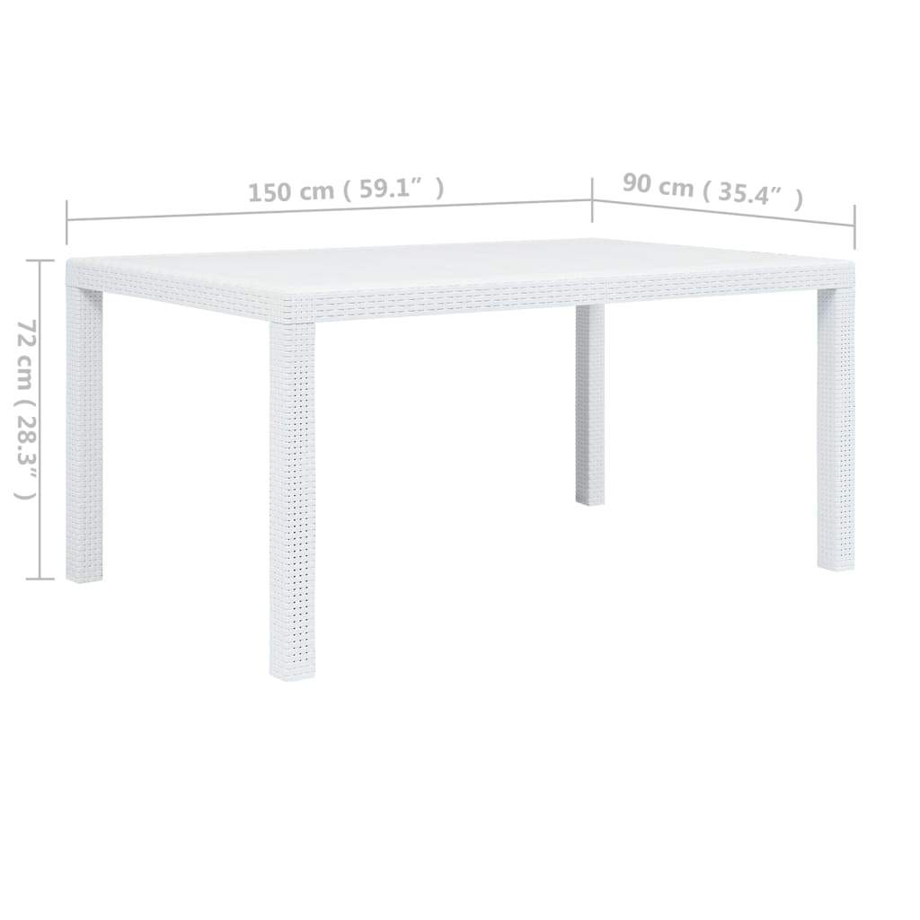 Hagebord hvit 150x90x72 cm plast rottingdesign