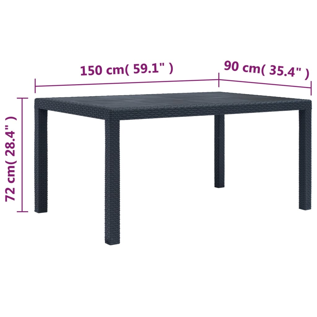 Hagebord antrasitt 150x90x72 cm plast rottingdesign