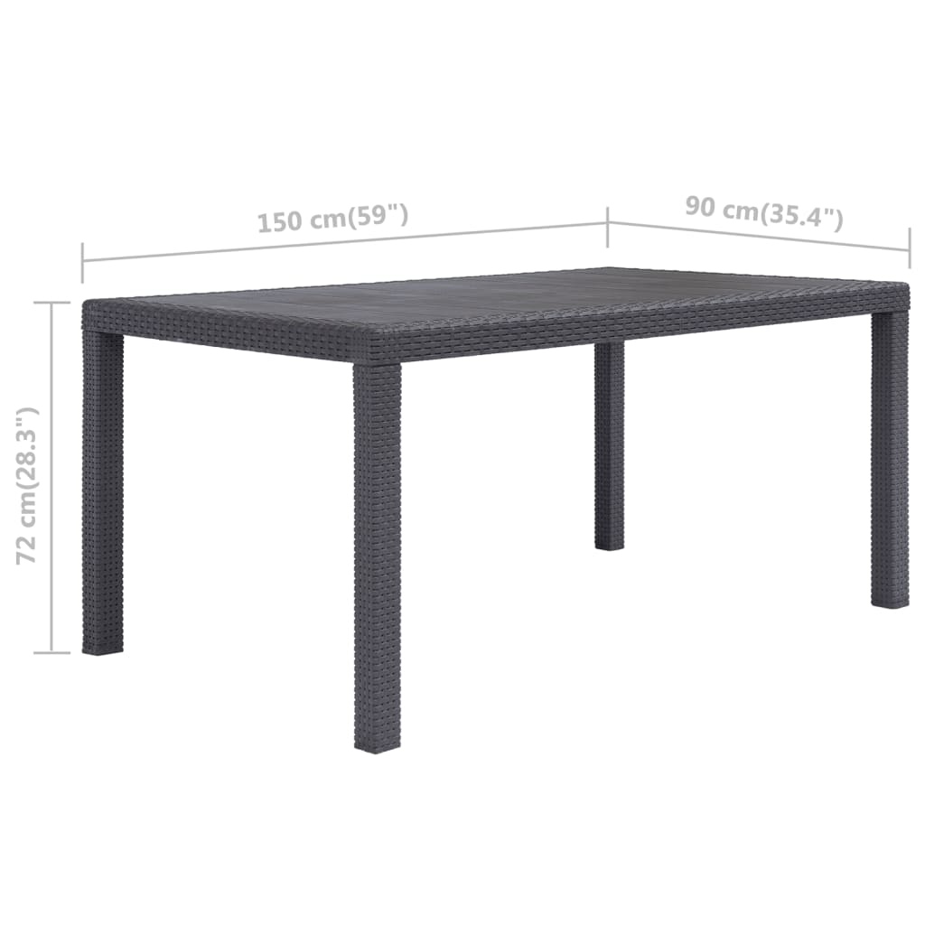 Hagebord 150x90x72 cm plast rottingdesign brun