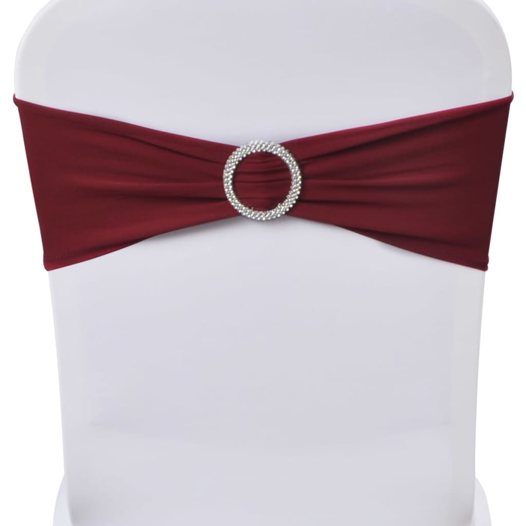 25stk Bordeaux Elastiske Dekorative Stolbånd med Diamantspenne