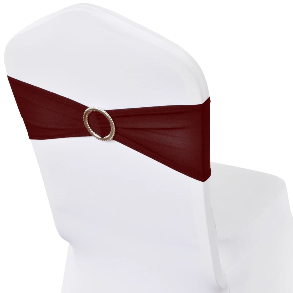 25stk Bordeaux Elastiske Dekorative Stolbånd med Diamantspenne