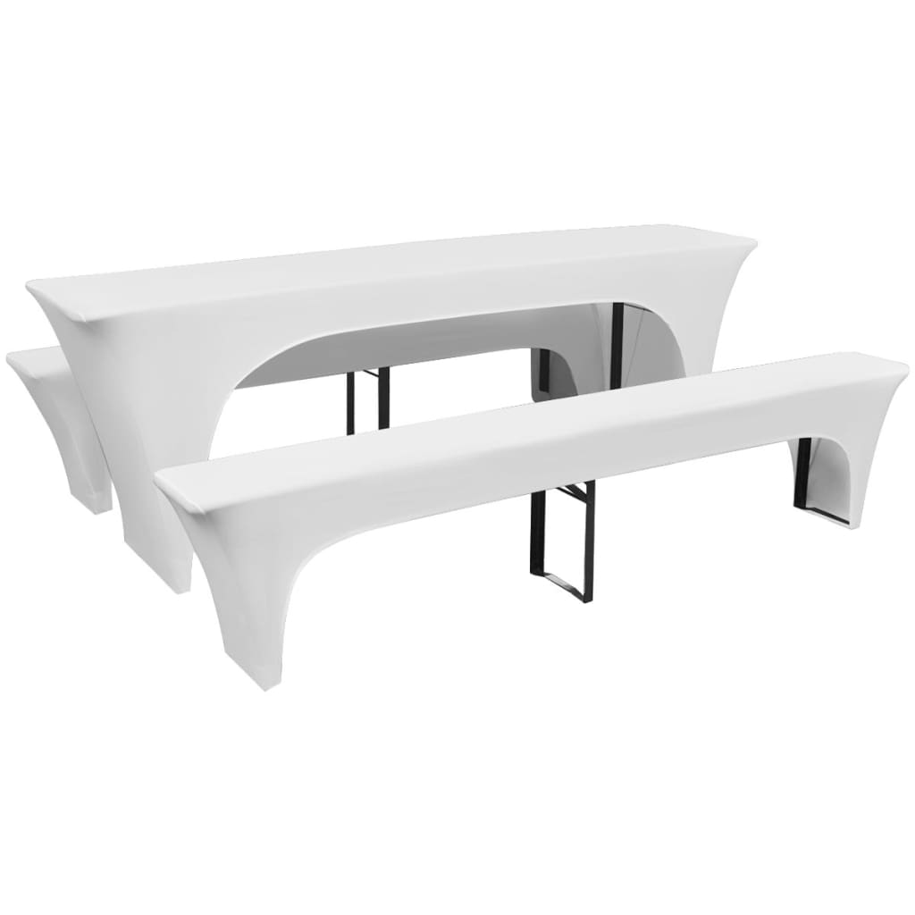 3 Overtrekk for ølbord og benker hvit stretch 220 x 70 x 80 cm