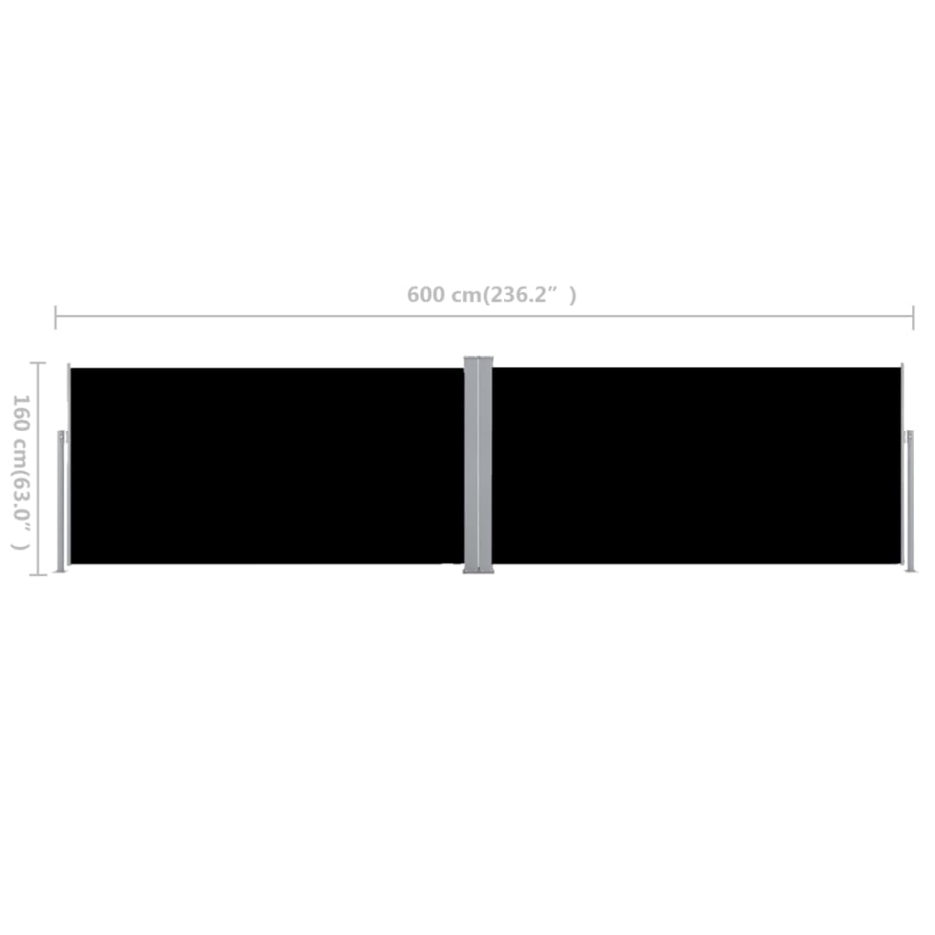 Uttrekkbar sidemarkise svart 160x600 cm