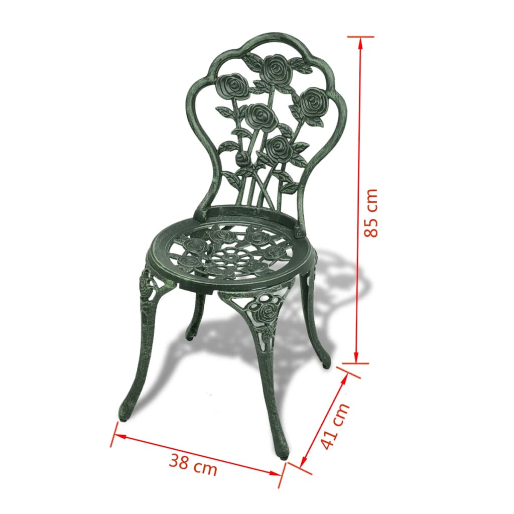 Bistrosett 3 deler støpt aluminium grønn