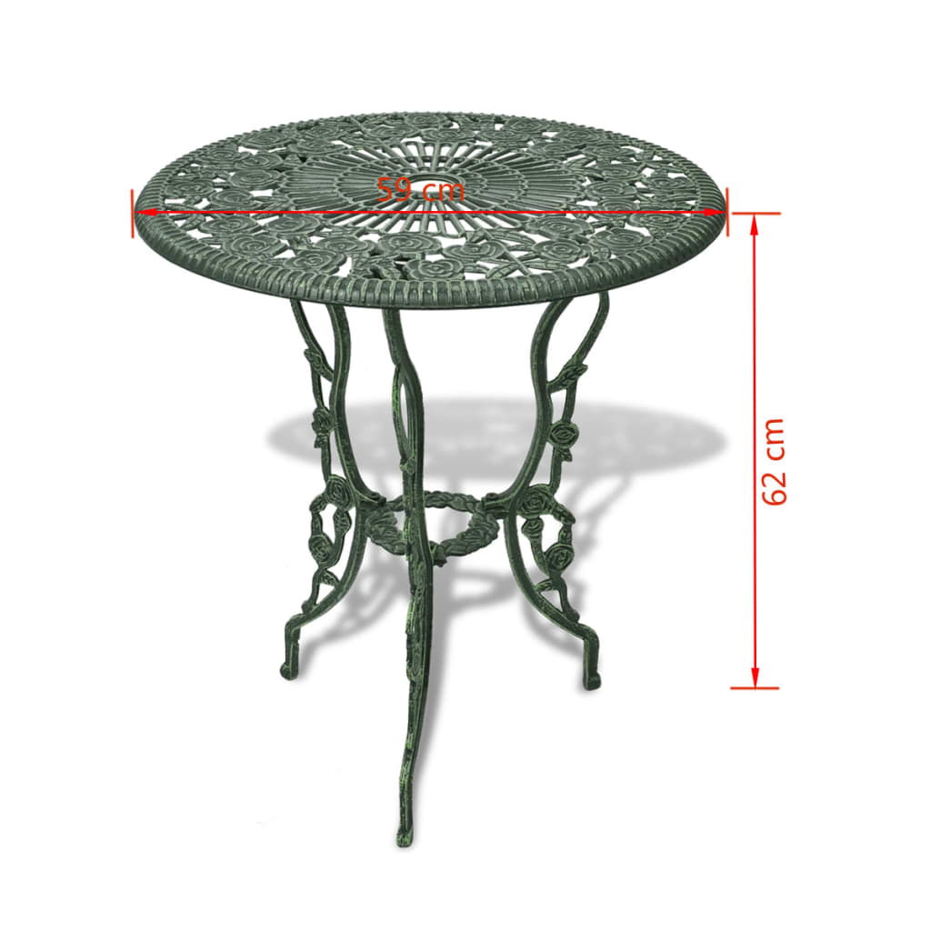 Bistrosett 3 deler støpt aluminium grønn