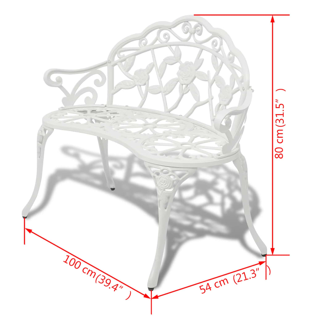 Hagebenk 100 cm støpt aluminium hvit