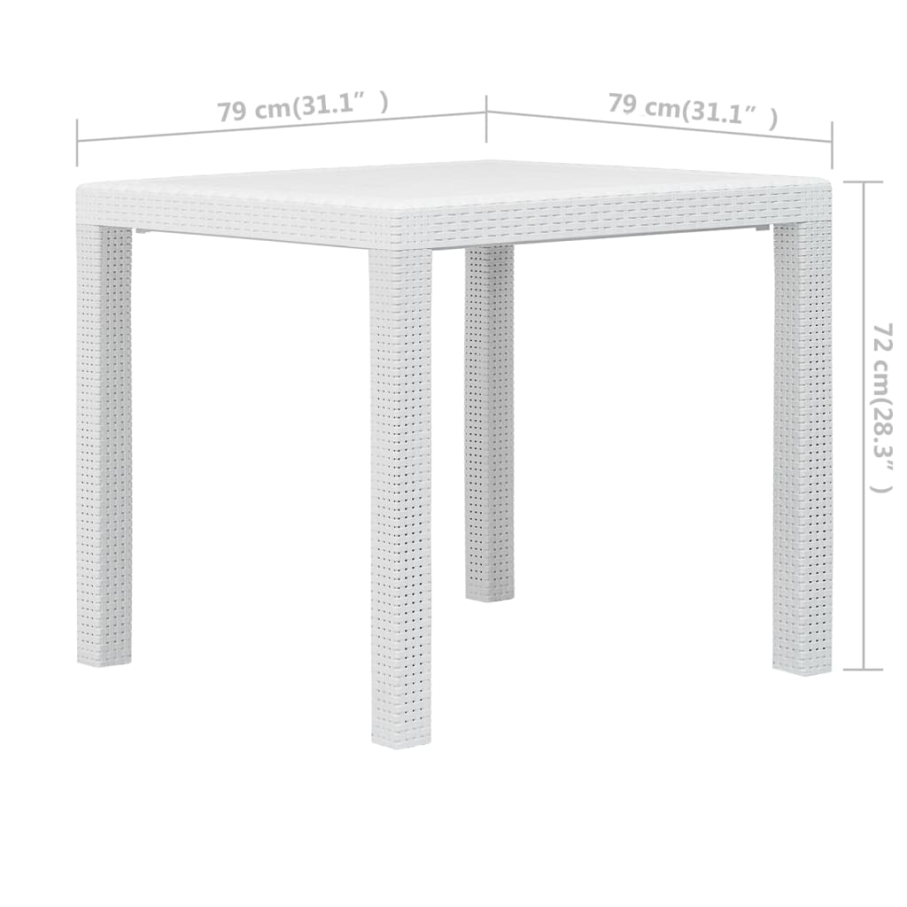 Hagebord 79x79x72 cm plast rottingdesign hvit