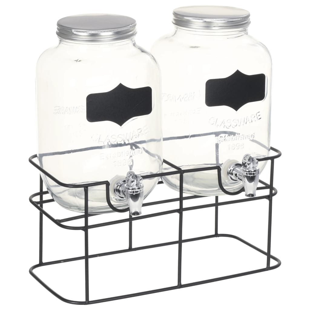 Drikkedispensere 2 stk med stativ 2 x 4 L glass