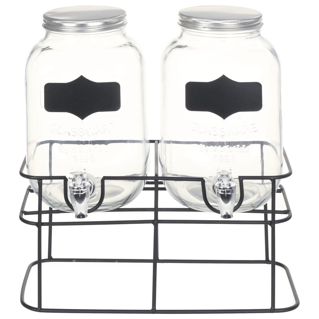 Drikkedispensere 2 stk med stativ 2 x 4 L glass
