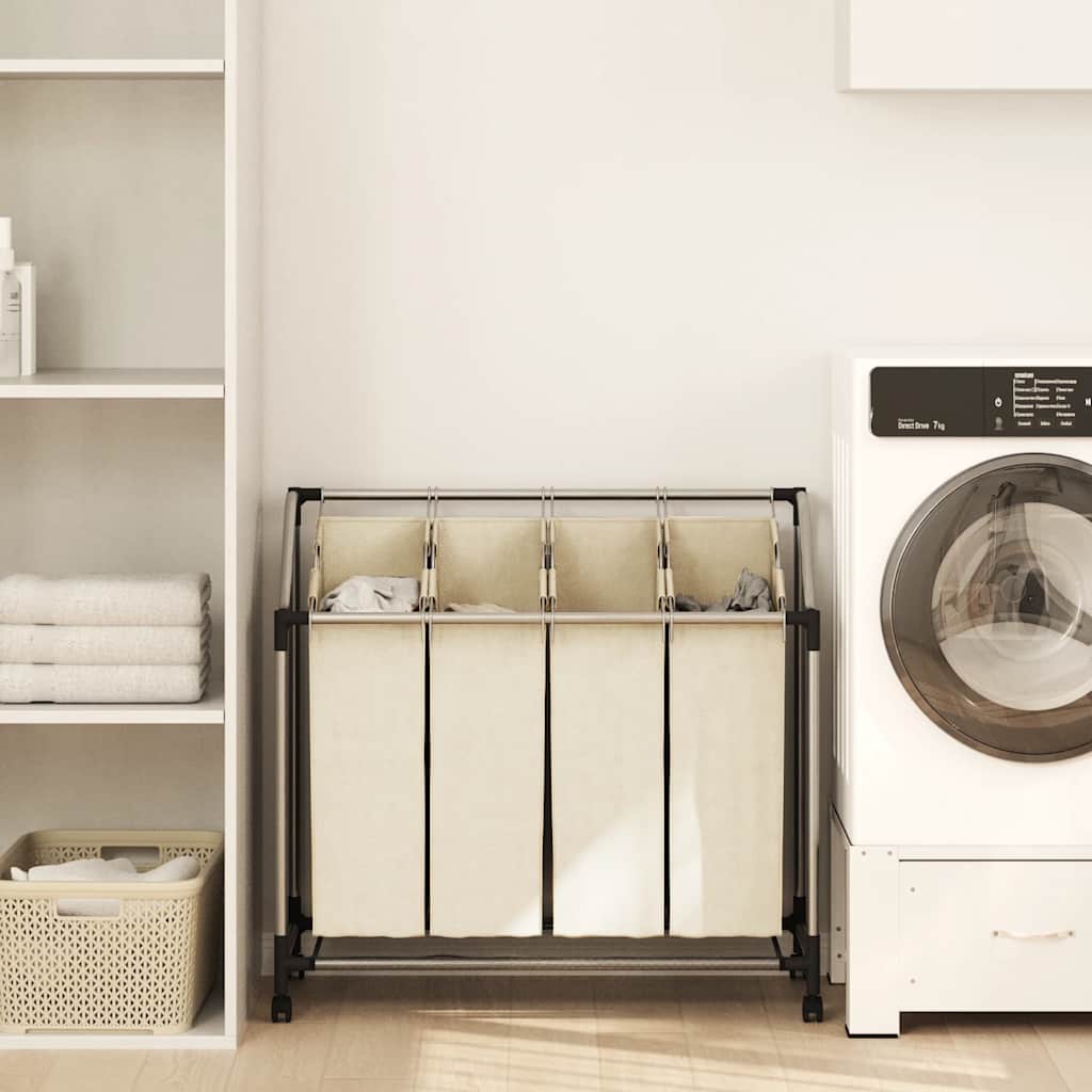 Skittentøyskurv med 4 poser kremfarget stål