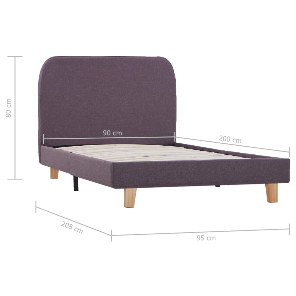 Sengeramme gråbrun stoff 90x190 cm