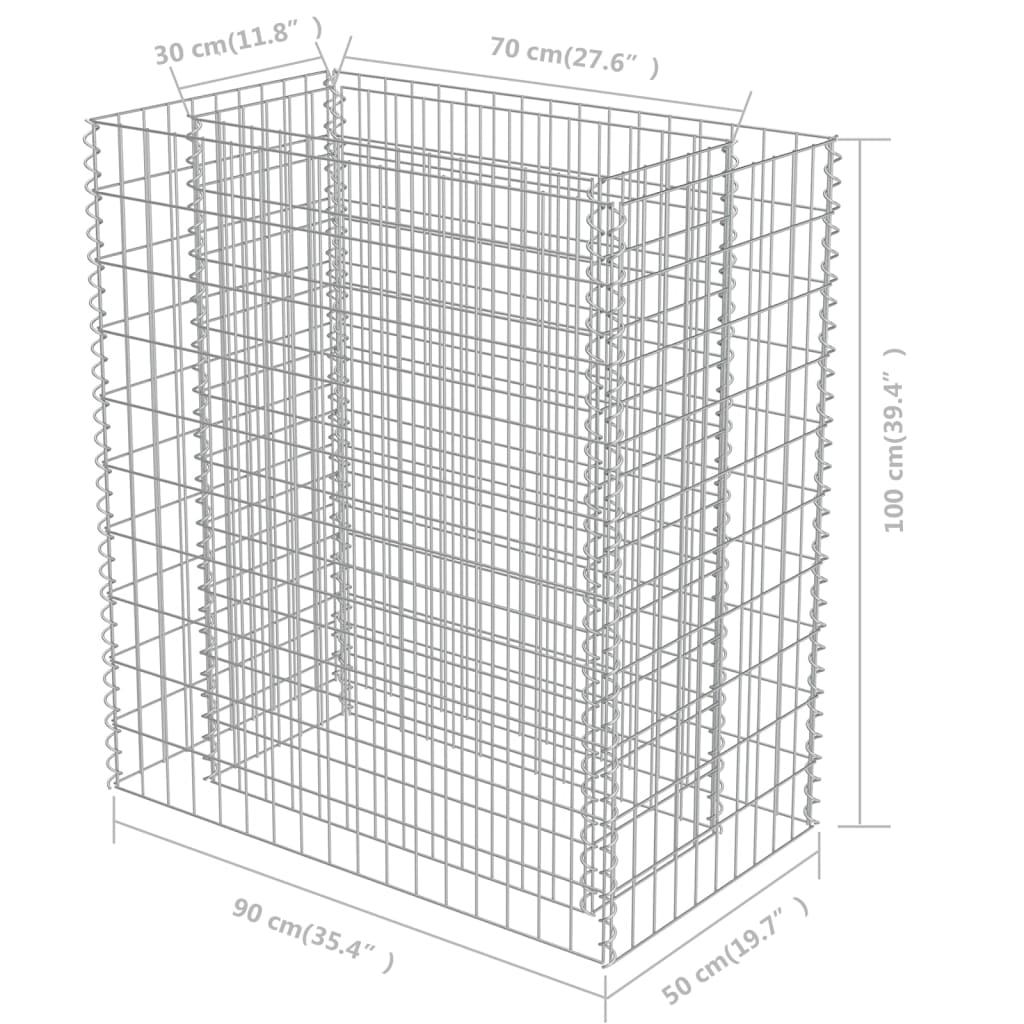Gabion høybed galvanisert stål 90x50x100 cm