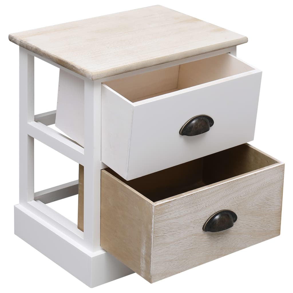 Nattbord 2 stk hvit og naturlig 38x28x45 cm keisertre
