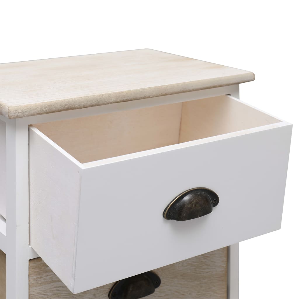 Nattbord 2 stk hvit og naturlig 38x28x45 cm keisertre
