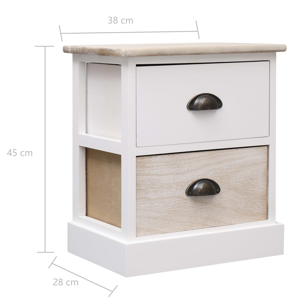 Nattbord 2 stk hvit og naturlig 38x28x45 cm keisertre