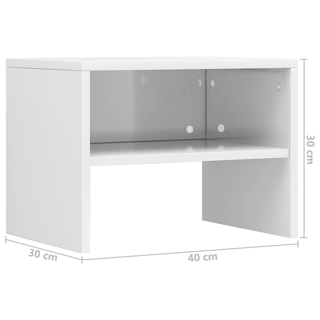 Nattbord 2 stk høyglans hvit 40x30x30 cm konstruert tre