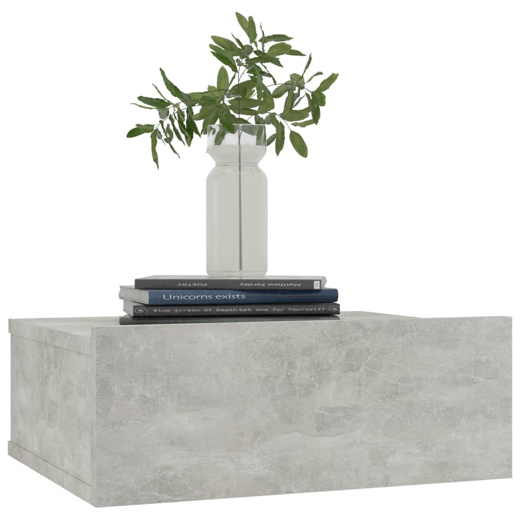 Flytende nattbord betonggrå 40x30x15 cm konstruert tre