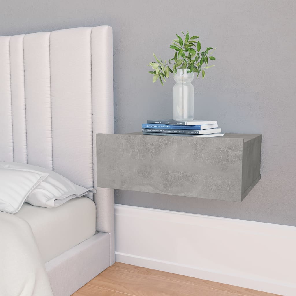 Flytende nattbord betonggrå 40x30x15 cm konstruert tre