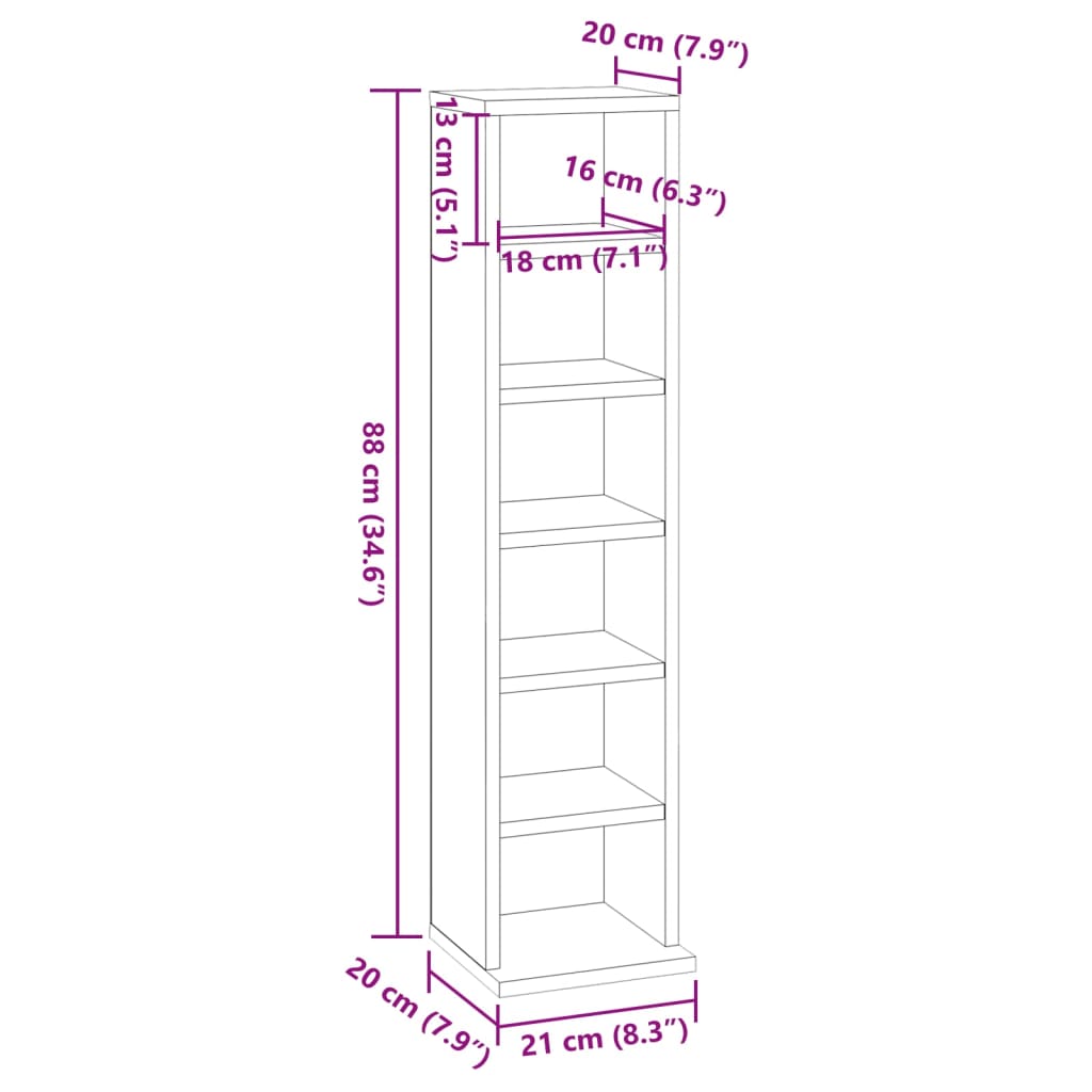 CD-skap hvit 21x20x88 cm konstruert tre