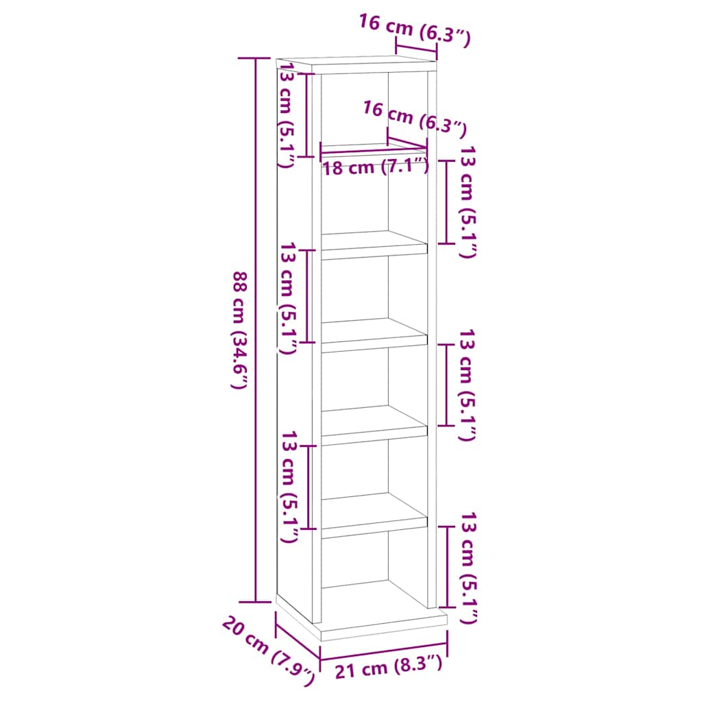 CD-skap svart 21x20x88 cm konstruert tre