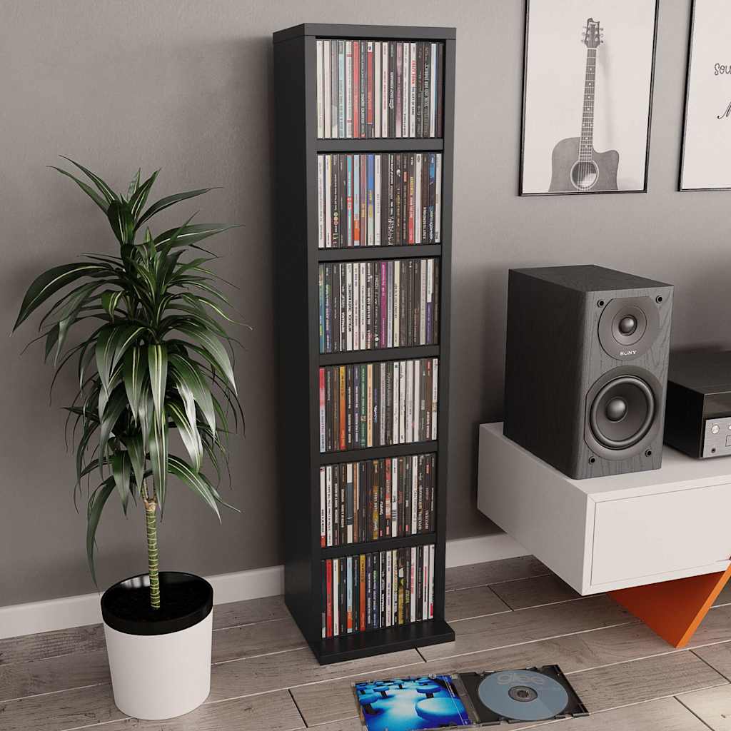 CD-skap svart 21x20x88 cm konstruert tre
