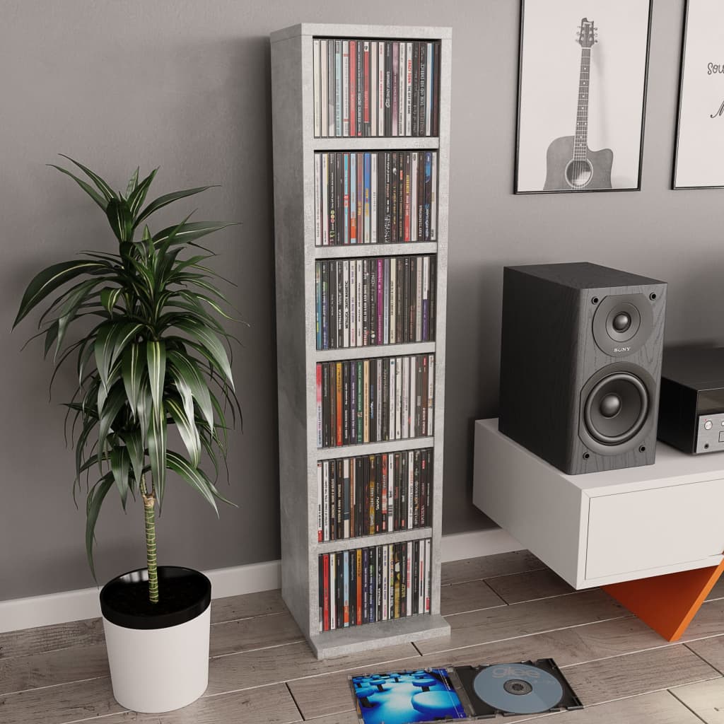 CD-skap betonggrå 21x20x88 cm konstruert tre