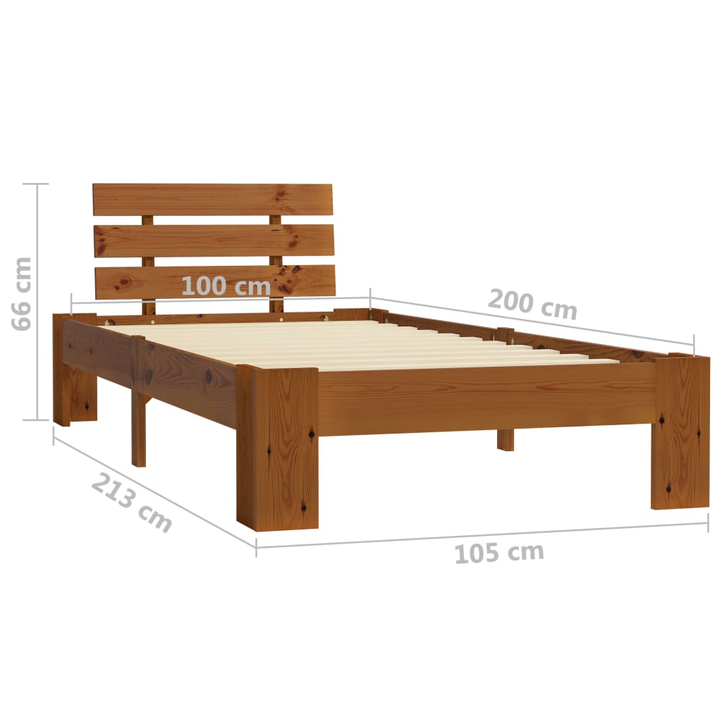 Sengeramme honningbrun heltre furu 100x200 cm