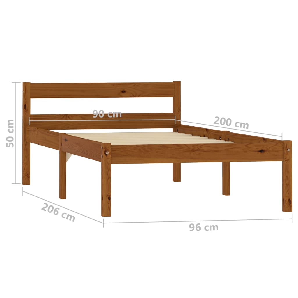 Sengeramme honningbrun heltre furu 90x200 cm