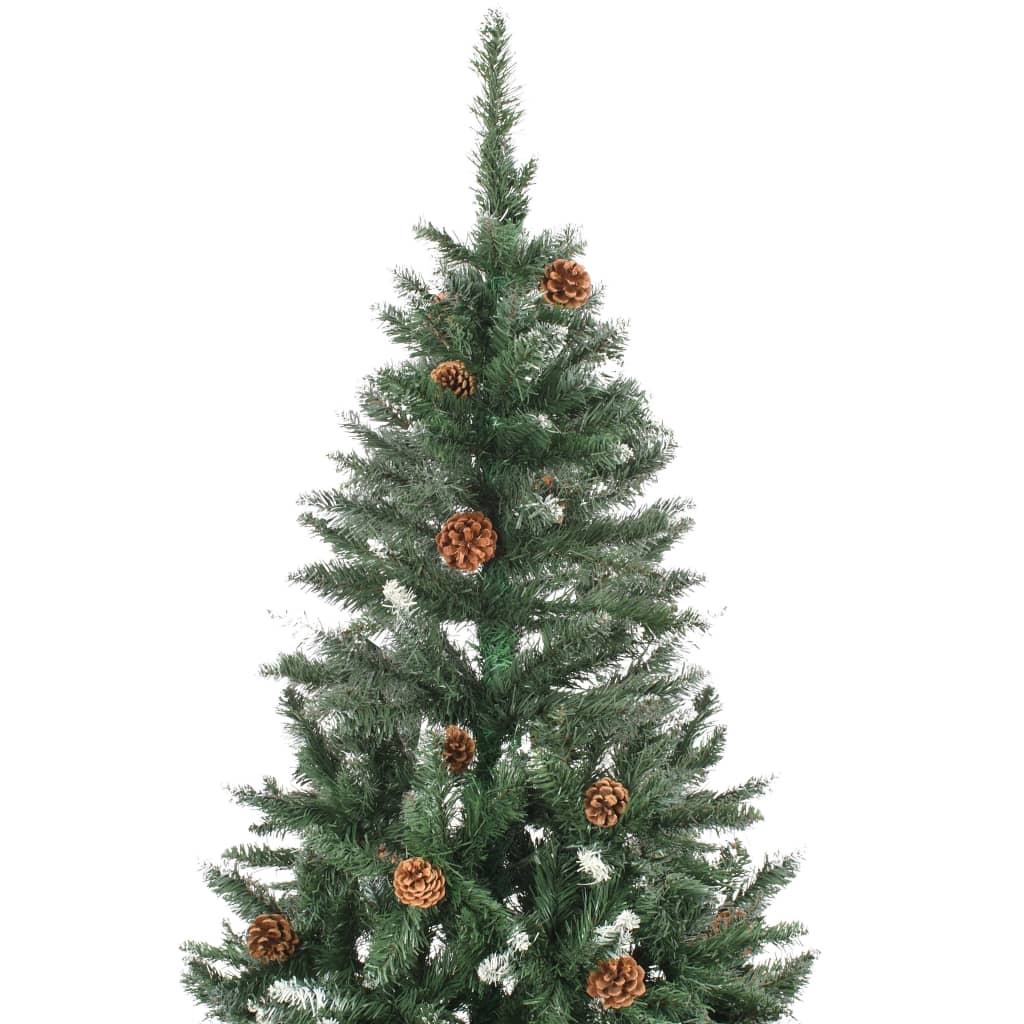Kunstig juletre med furukongler og hvitt glitter 210 cm