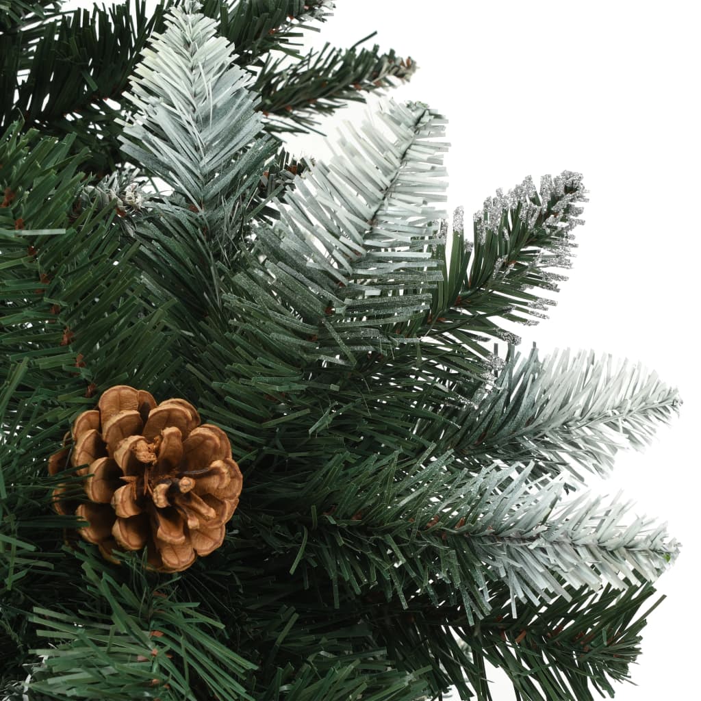 Kunstig juletre med furukongler og hvitt glitter 210 cm