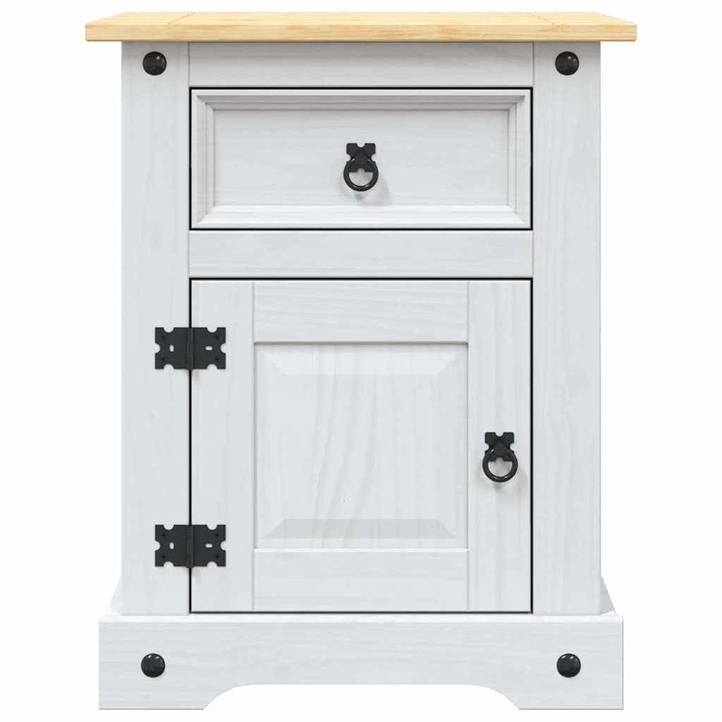 Nattbord meksikansk Corona-stil furu hvit 53x39x67 cm