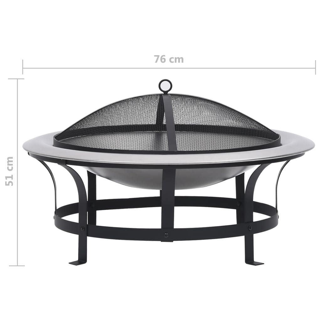 Utendørs bålfat med grill rustfritt stål 76 cm