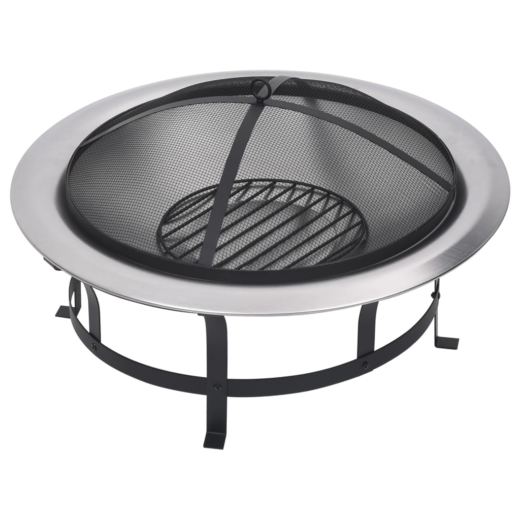 Utendørs bålfat med grill rustfritt stål 76 cm