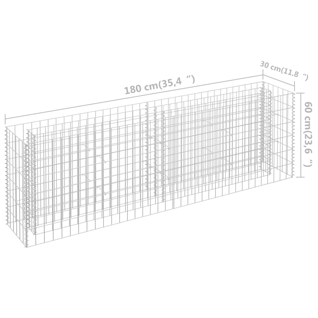 Gabion høybed galvanisert stål 180x30x60 cm