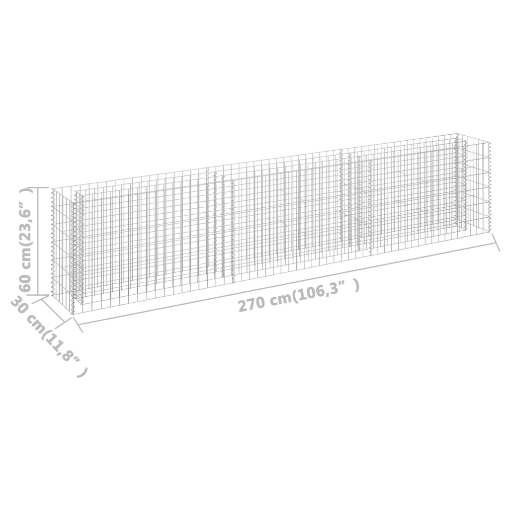 Gabion høybed galvanisert stål 270x30x60 cm