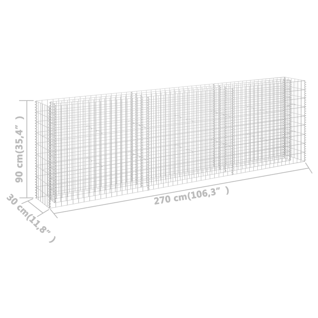Gabion høybed galvanisert stål 270x30x90 cm