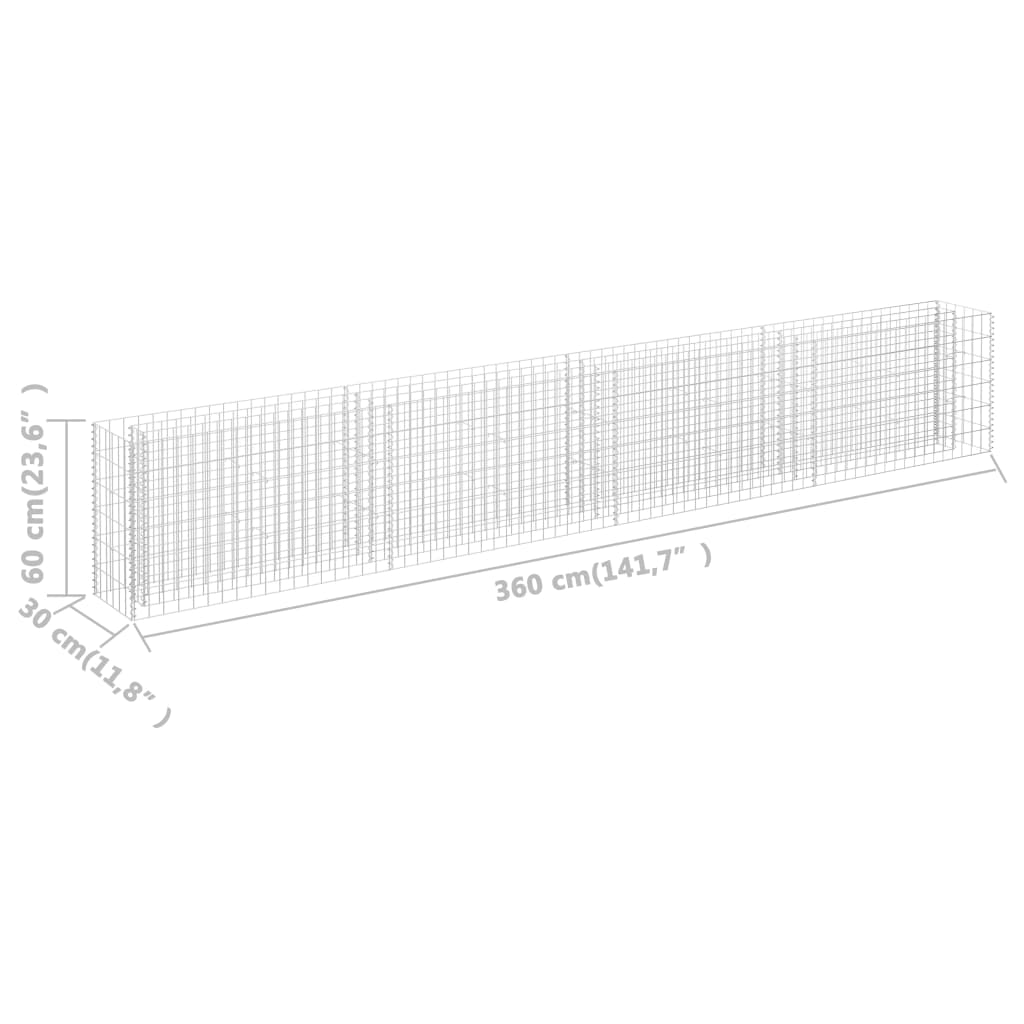 Gabion høybed galvanisert stål 360x30x60 cm