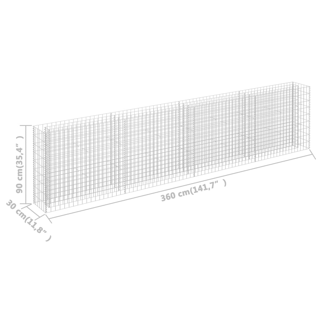 Gabion høybed galvanisert stål 360x30x90 cm
