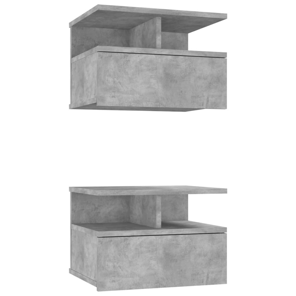 Flytende nattbord 2 stk betonggrå 40x31x27 cm konstruert tre
