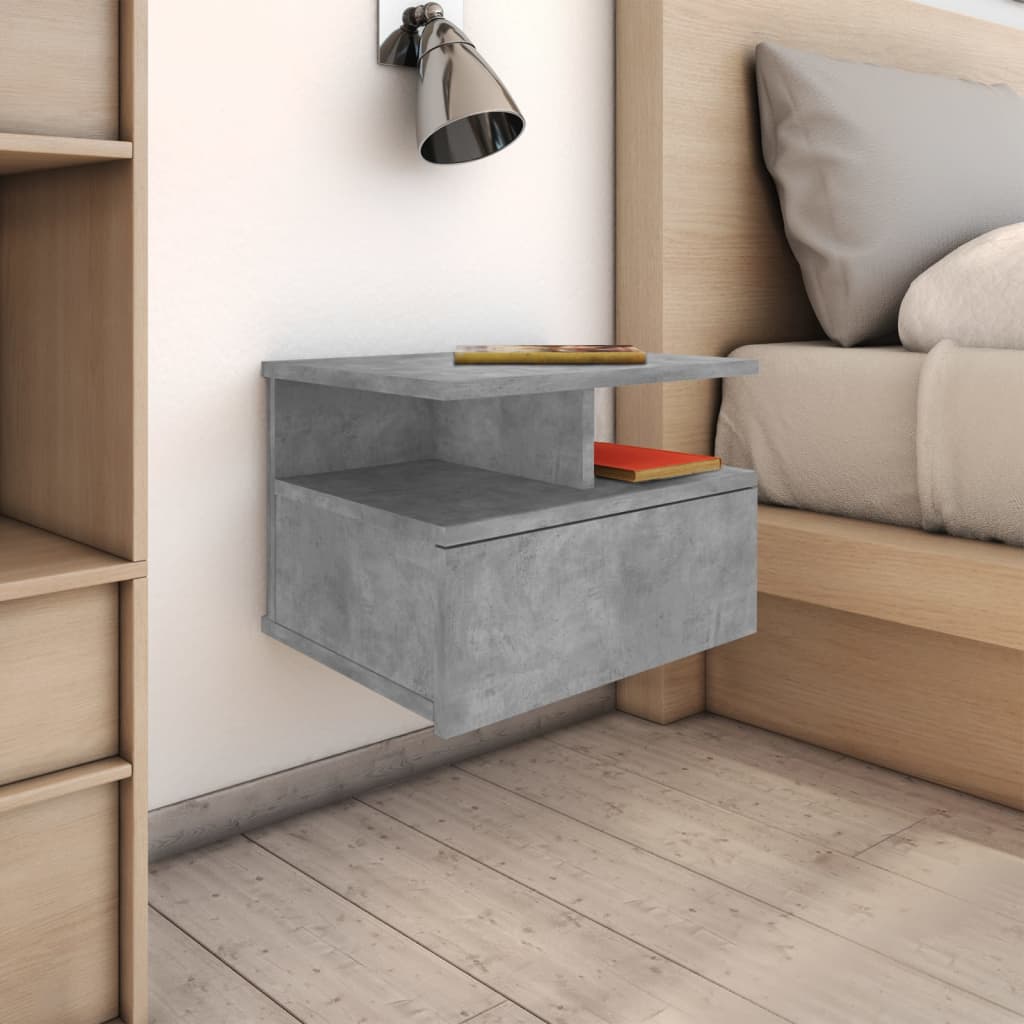 Flytende nattbord 2 stk betonggrå 40x31x27 cm konstruert tre