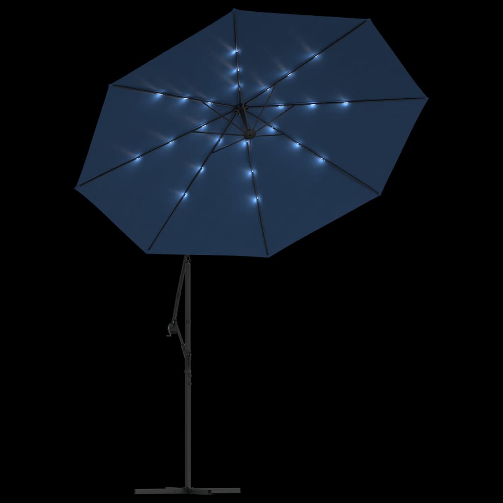 Hengeparasoll med LED-lys og stålstang 300 cm asur